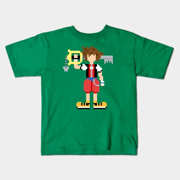 Sora Kingdom Hearts Pixel Art Character Kids T-Shirt by StebopDesigns